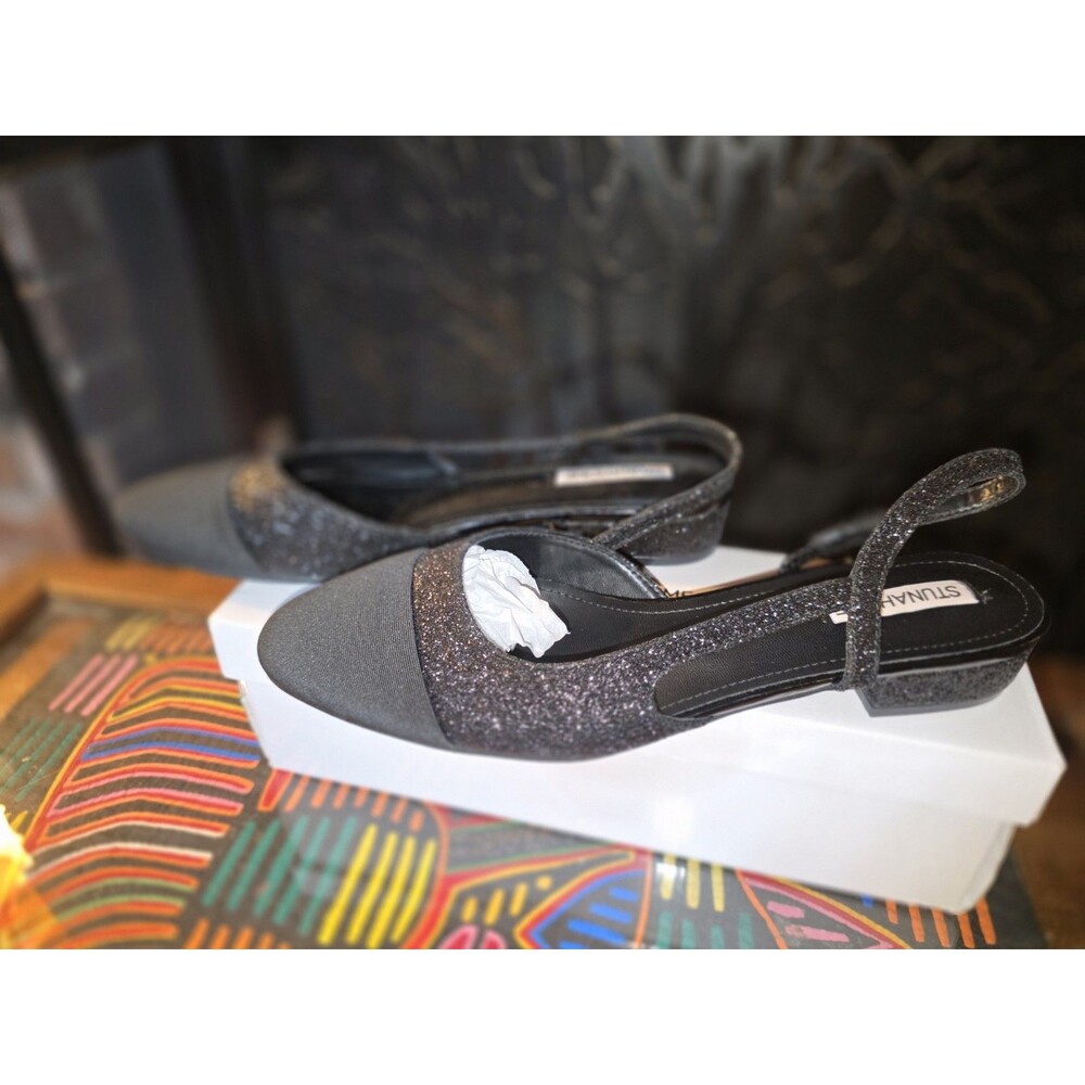 Stunahome Women’s Black Glitter Slingback Pointed Toe Heels Size 10 New - Picture 2 of 10